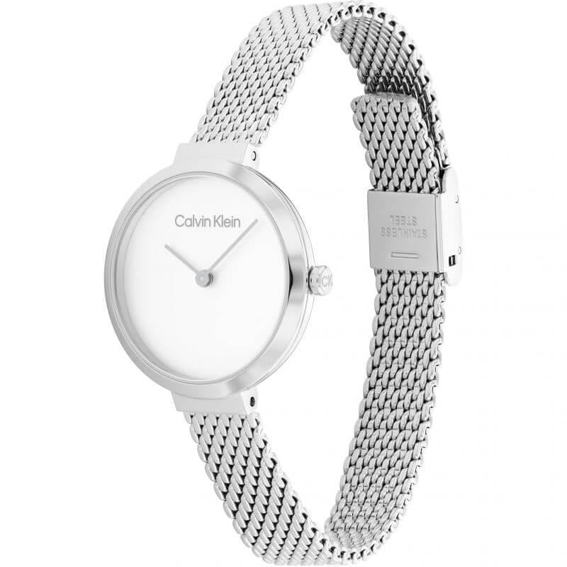 Timeless T-Bar White Dial Stainless Steel Mesh Bracelet Watch