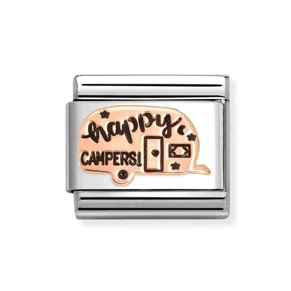 Composable Classic Link Happy Campers Caravan Symbol In 9k RG & Black Enamel