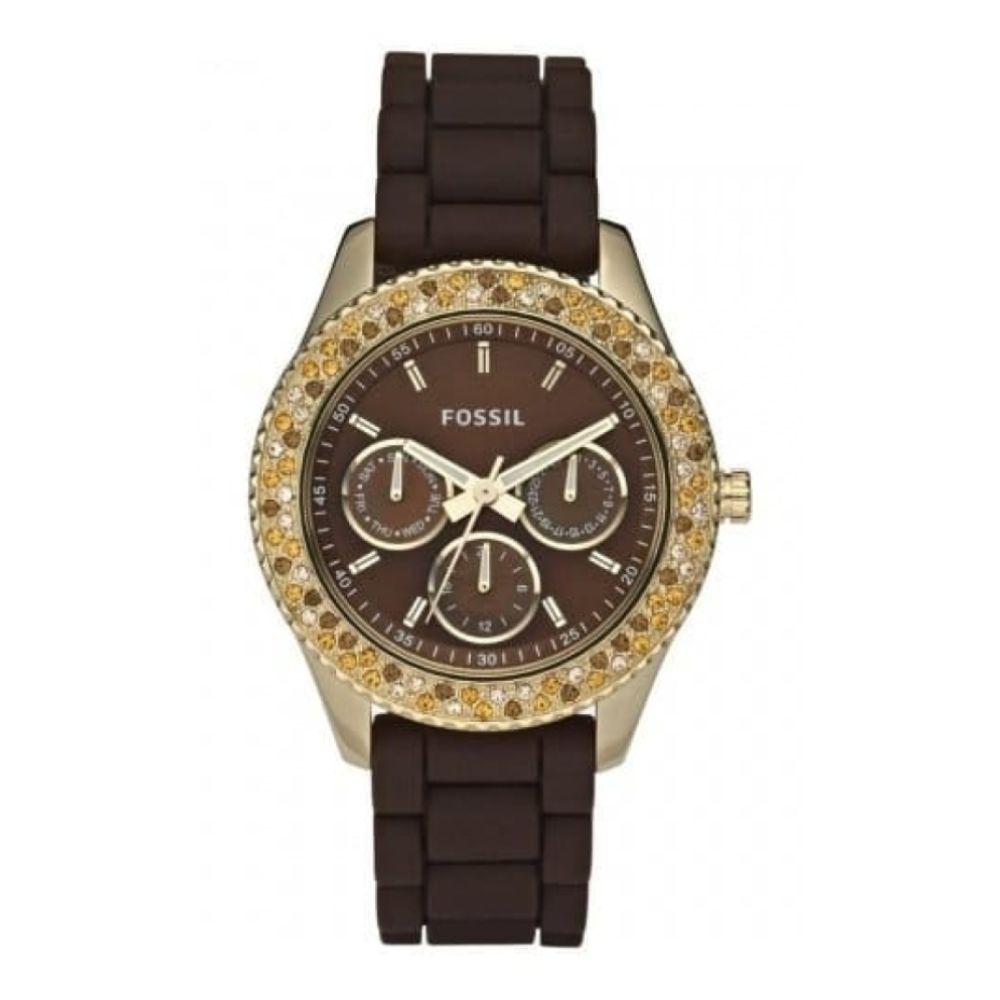 Ladies Stella Crystalised Brown Silicone Strap Watch