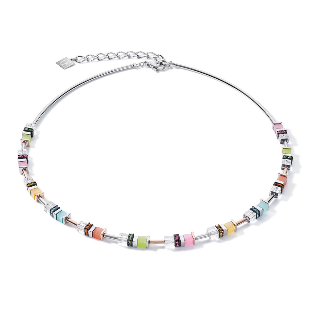 Rhinestone Multicolour Pastel-Silver Geo Cube Necklace