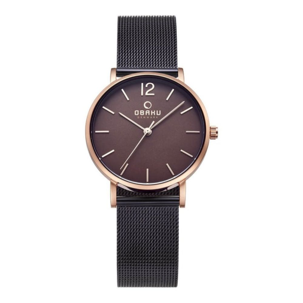 MARK LILLE - WALNUT Brown Coated Mesh Strap & Dial With Rose Gold Case Ladies Watch