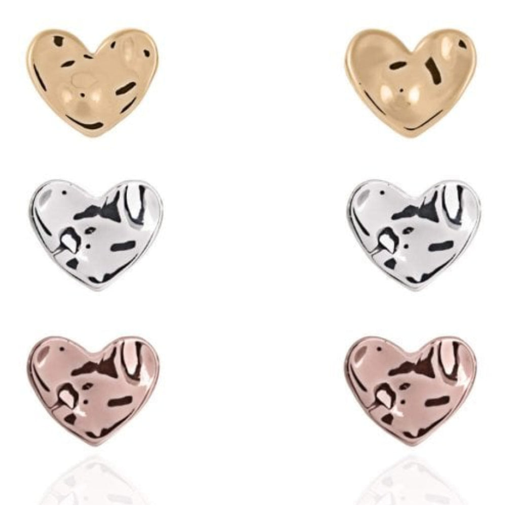 Florence Hammered Heart Earring Set - Silver Rose Gold Yellow Gold