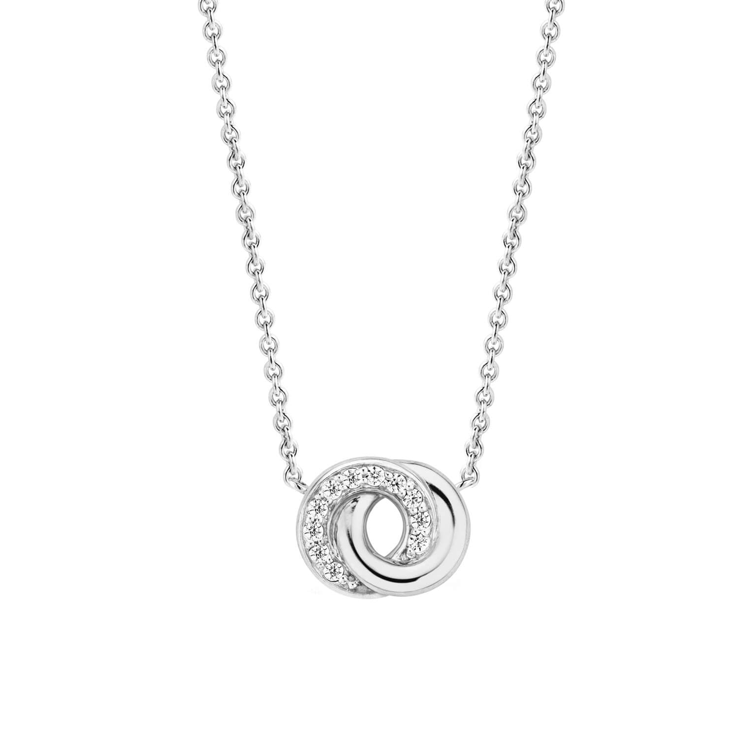 Silver & CZ Stones Interlinked Circle Pendant Chain Necklace