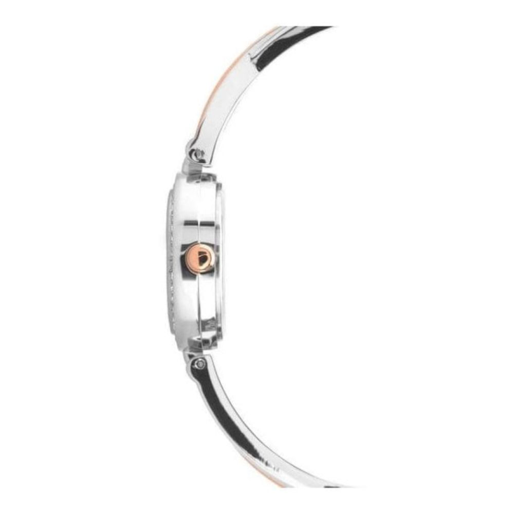 Stainless Steel Stone Set Case With Silver Dial & Two Tone Bracelet Strap Ladies Watch