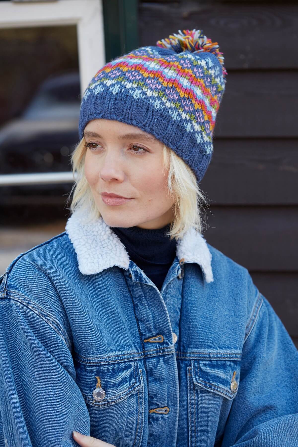 Clifden Bobble Beanie (Fine Knit) Denim