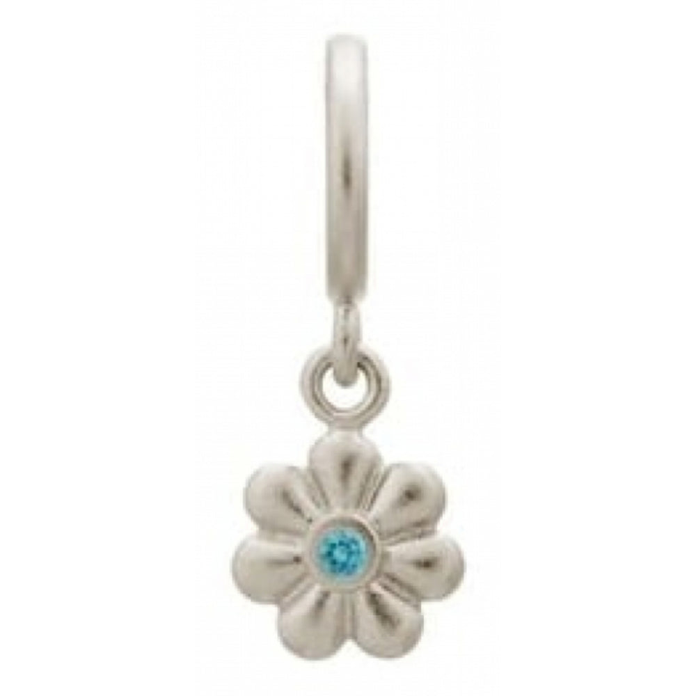 Sky Blue Stone Shiny Flower Sterling Silver Charm