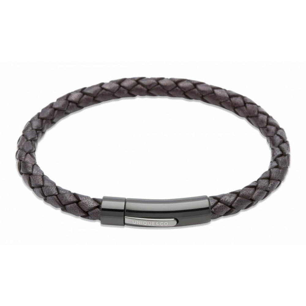 Black Leather Bracelet With Black & Gunmetal Ion Plated Steel Clasp