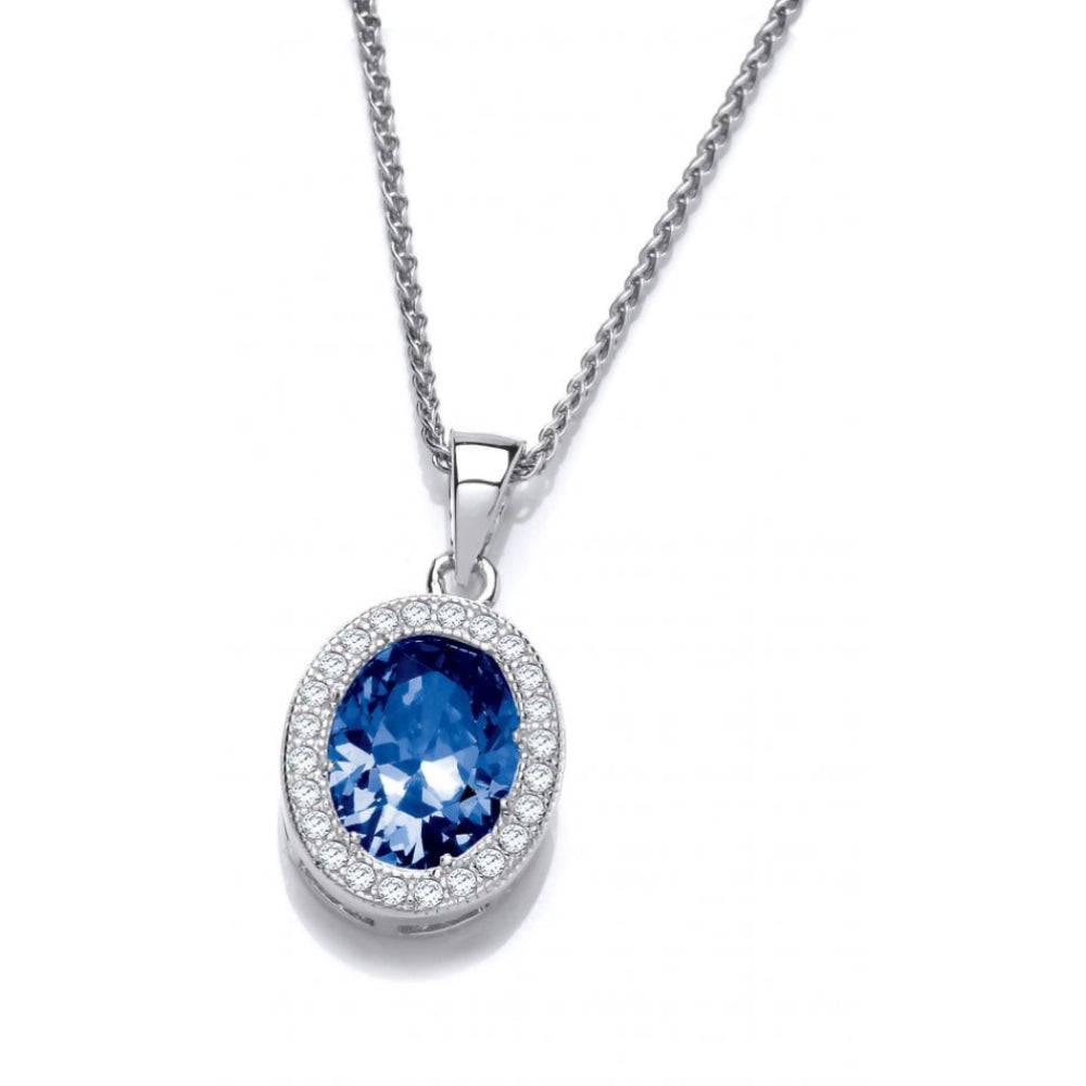 Silver Tanzanite CZ & CZ Oval Pendant & Chain