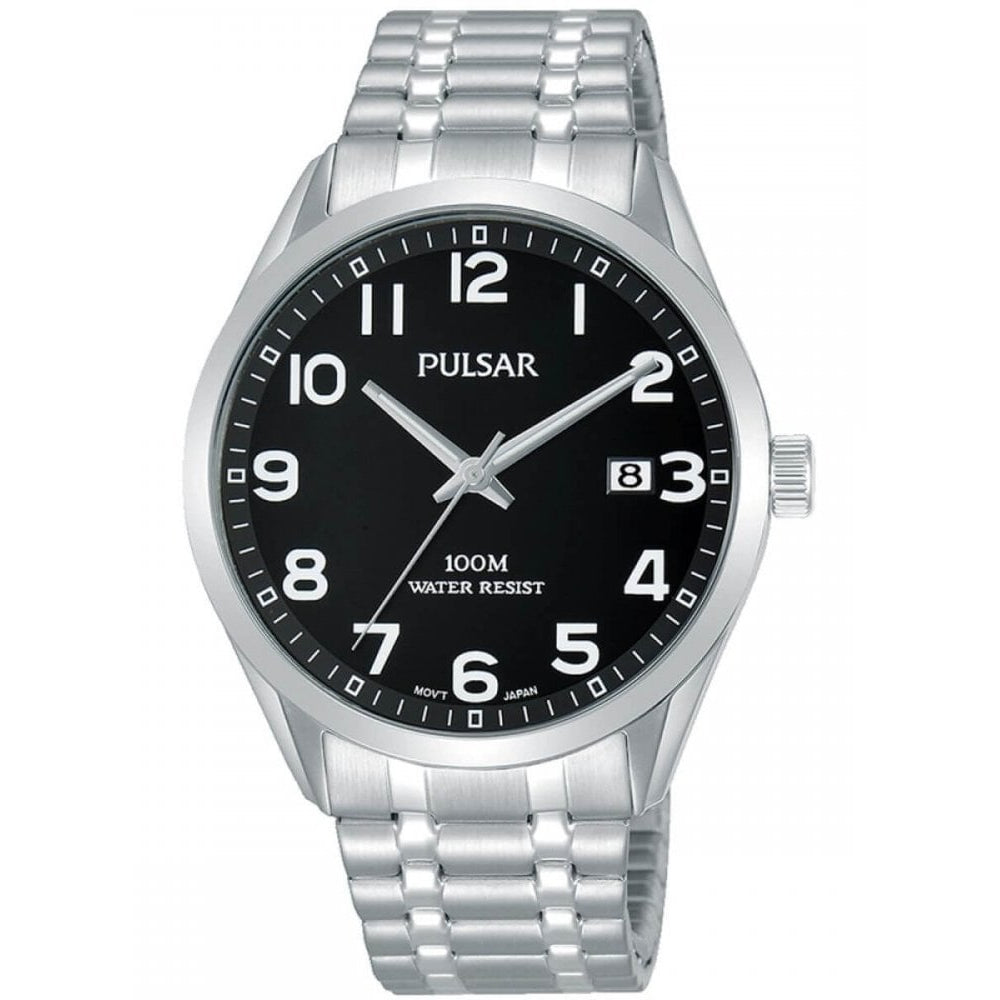 Stainless Steel Expandable Bracelet Strap & Case With Black Date Display Dial Gents Watch