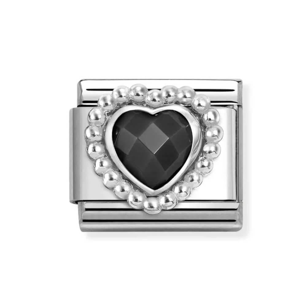 Composable Classic Link With Black CZ Heart In 925 Silver
