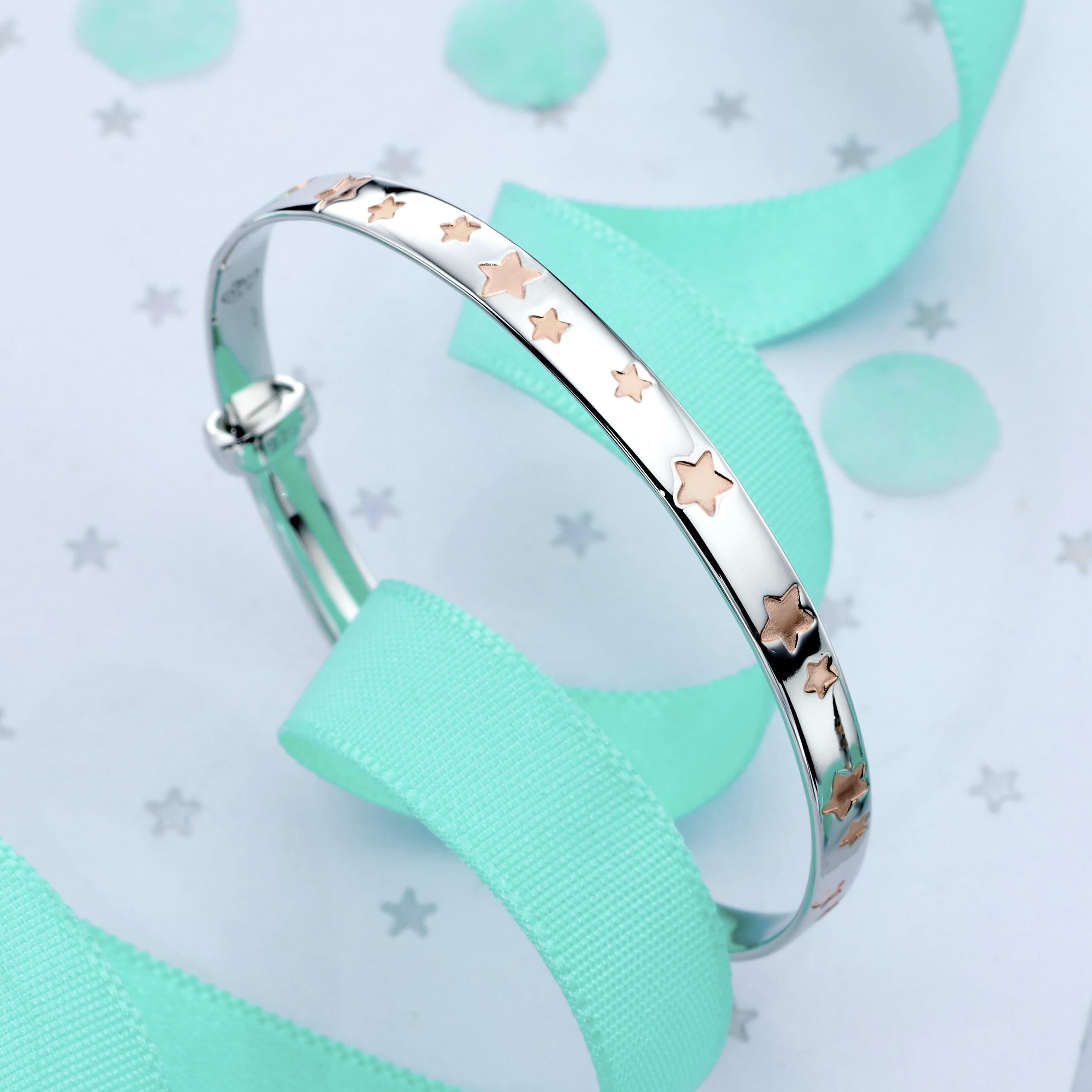 Jessica - Inlaid Rose Gold Star Christening Baby Bangle