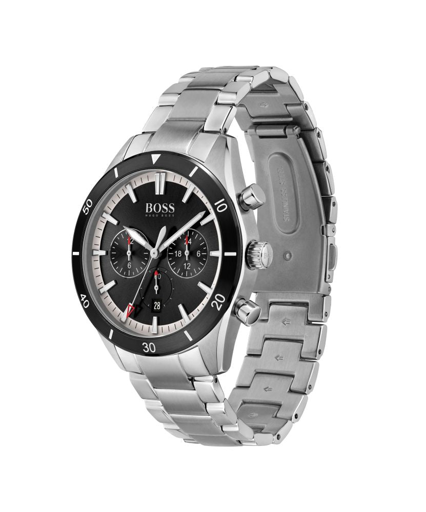 Santiago Stainless Steel Case Black Chronograph Dial & Bracelet Strap Gents Watch