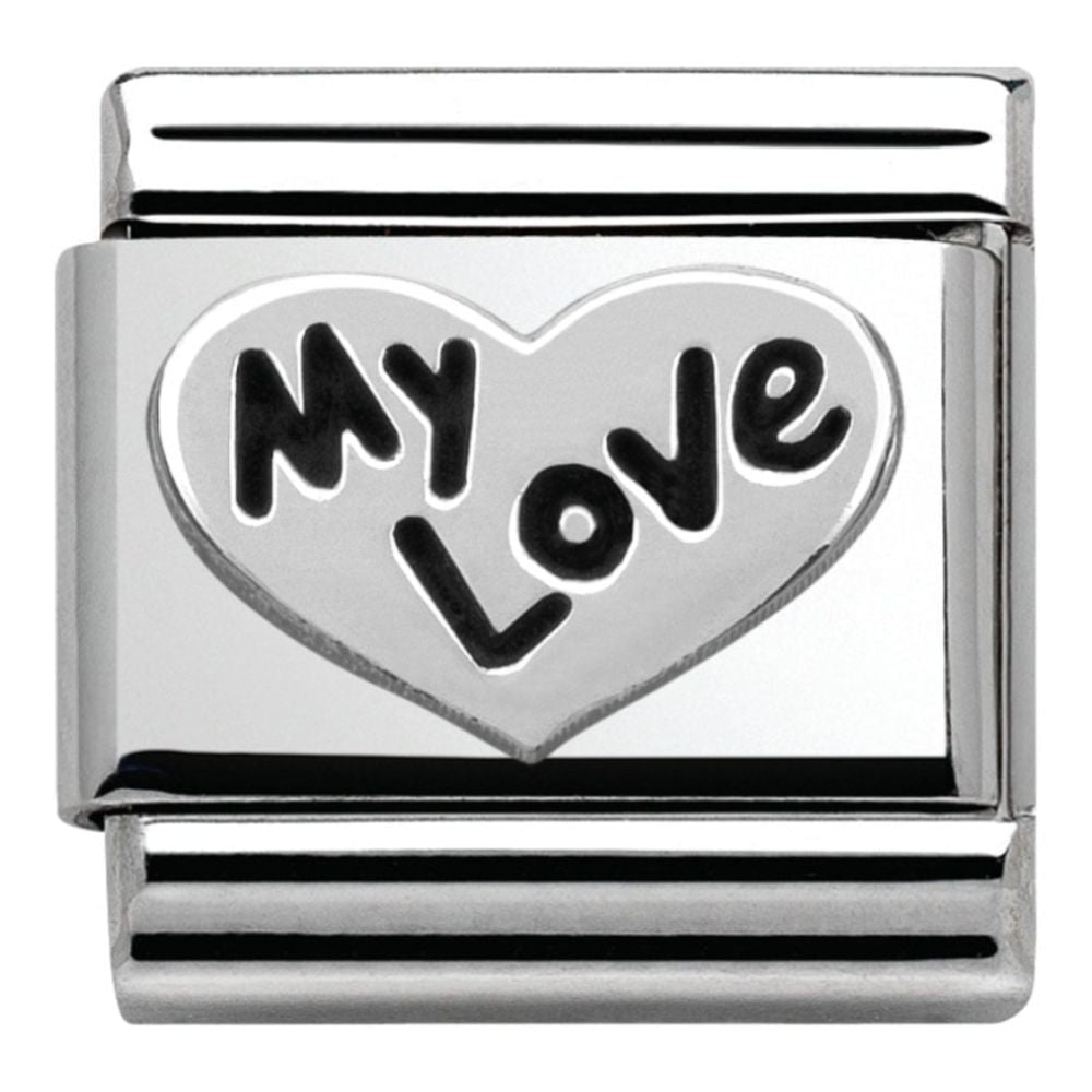 Classic Oxidised Silver 'My Love' Heart Link