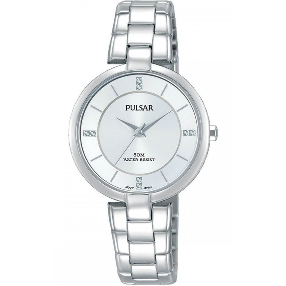 Stainless Steel Bracelet Strap & Case With White Stone Indexing Dial Ladies Watch