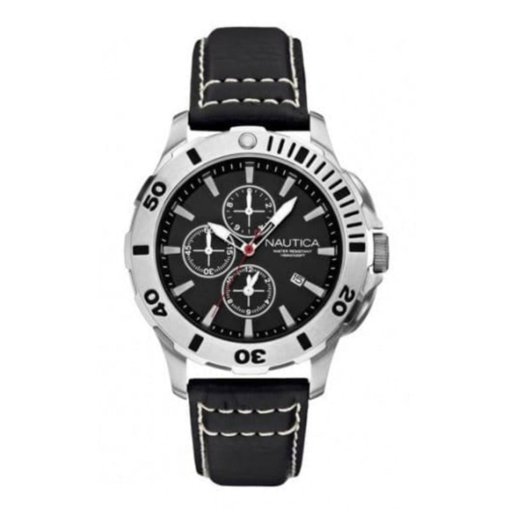 Gents BDF Black Leather & Chronograph Dial Watch