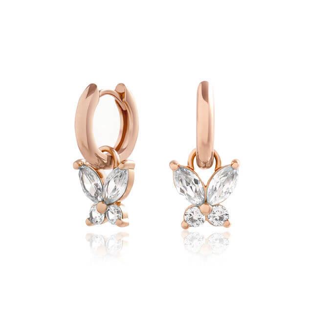 Sparkle Butterfly Marquise Butterfly Huggie Hoops Rose Gold Earrings