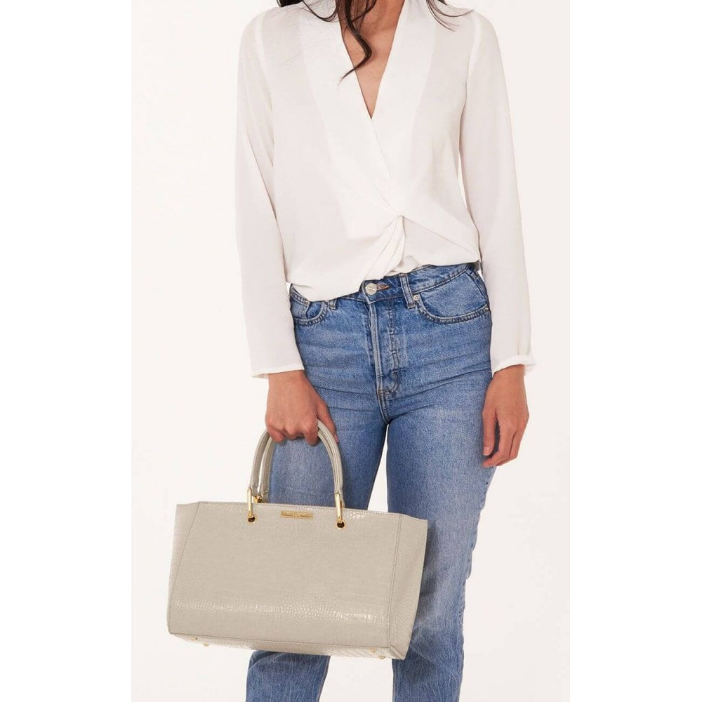 Celine Faux Croc Handbag | Oyster Grey | 20 X 33 X 18 Cm