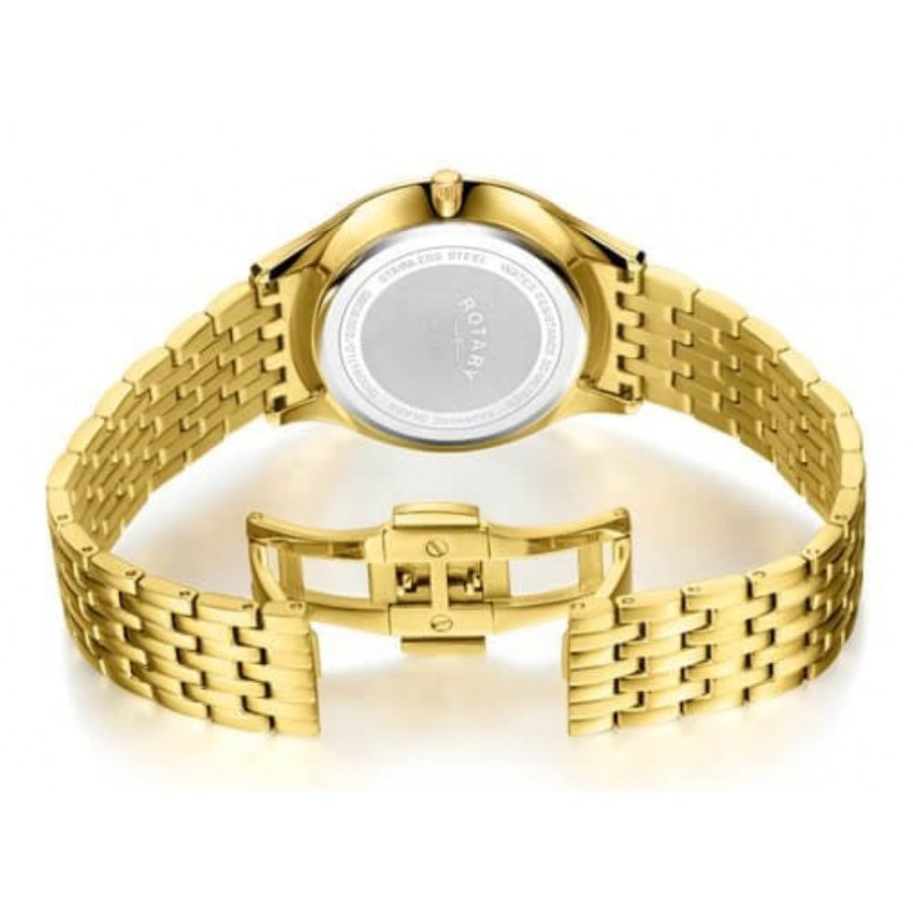 Ultra Slim White Face Gold Tone Stainless Steel Bracelet Strap Gents Watch