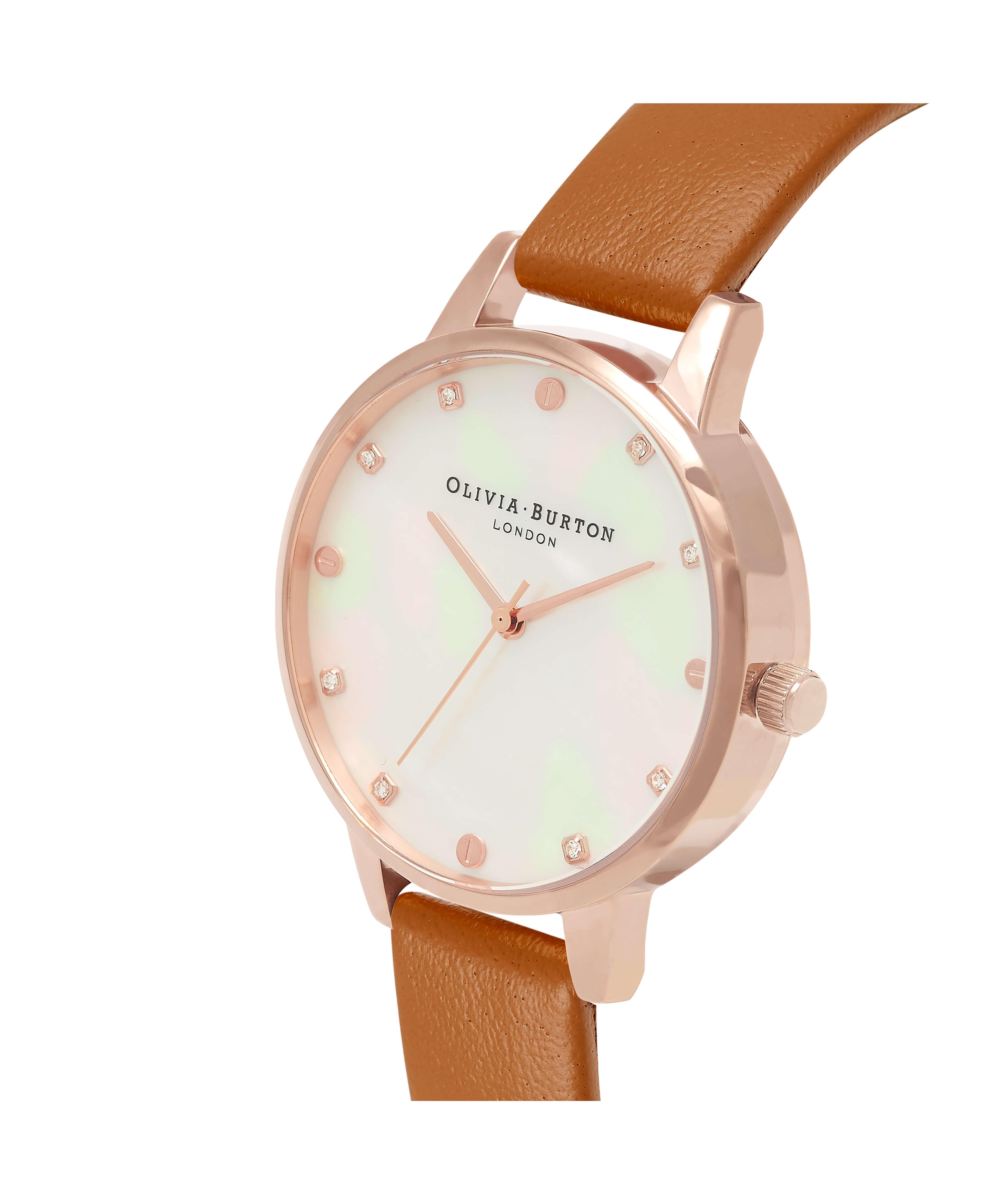 Ionic Rose Gold Plated Steel Demi Mother Of Pearl Dial Tan Strap Classics Ladies Watch