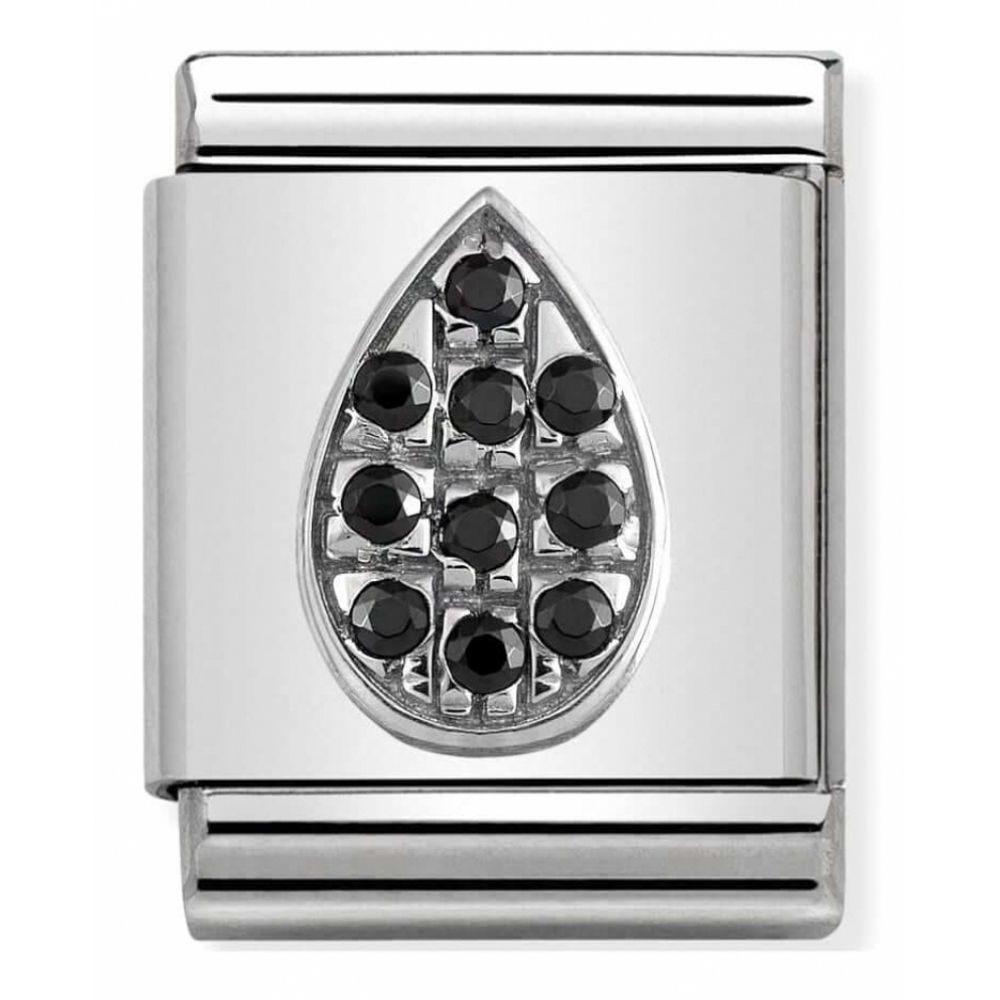 Composable Big Pave Stainless Steel, Sterling Silver & Black Cubic Zirconia Drop Charm