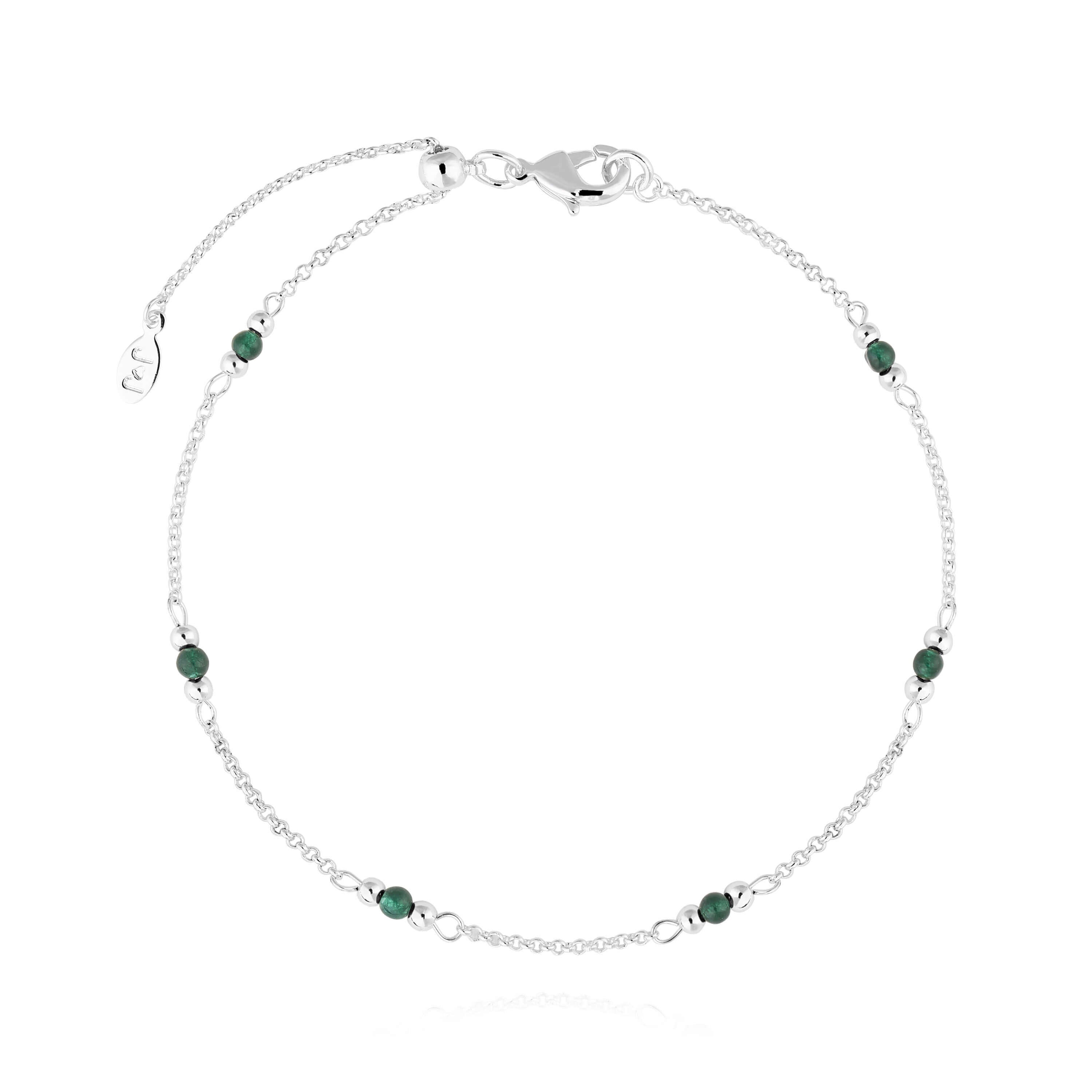 Anklet | Birthstone May Green Agate | Silver | 26cm Adjustable