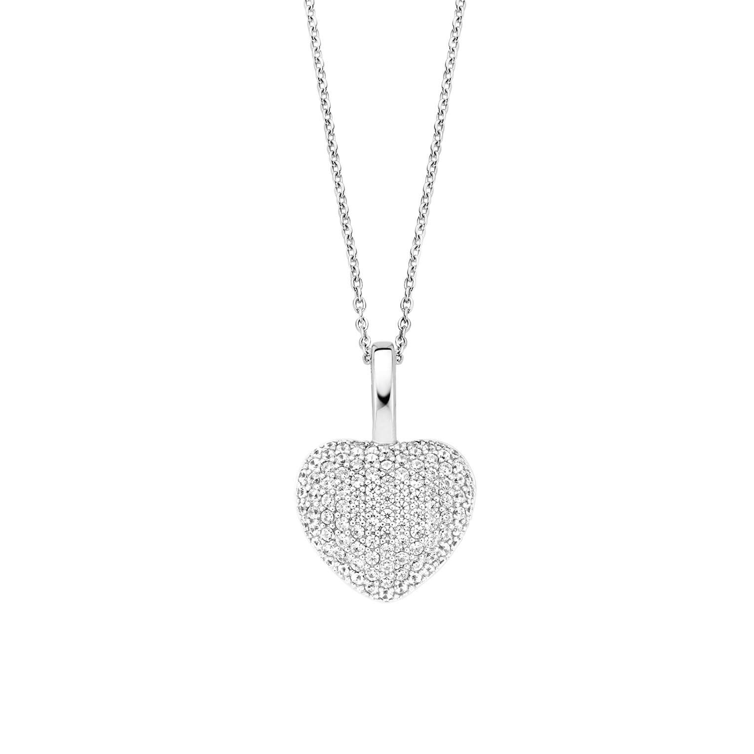 Pave Set CZ Heart Pendant Necklace