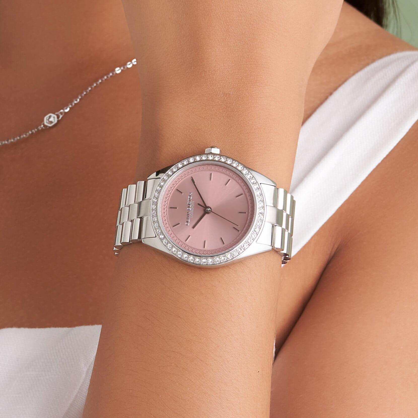 Bejewelled Mellow Rose Dial & Silver Bracelet Watch