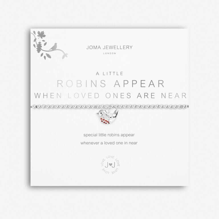 A Little | Robins Appear When Loved Ones Are Near | Silver | Bracelet | 17.5cm Stretch