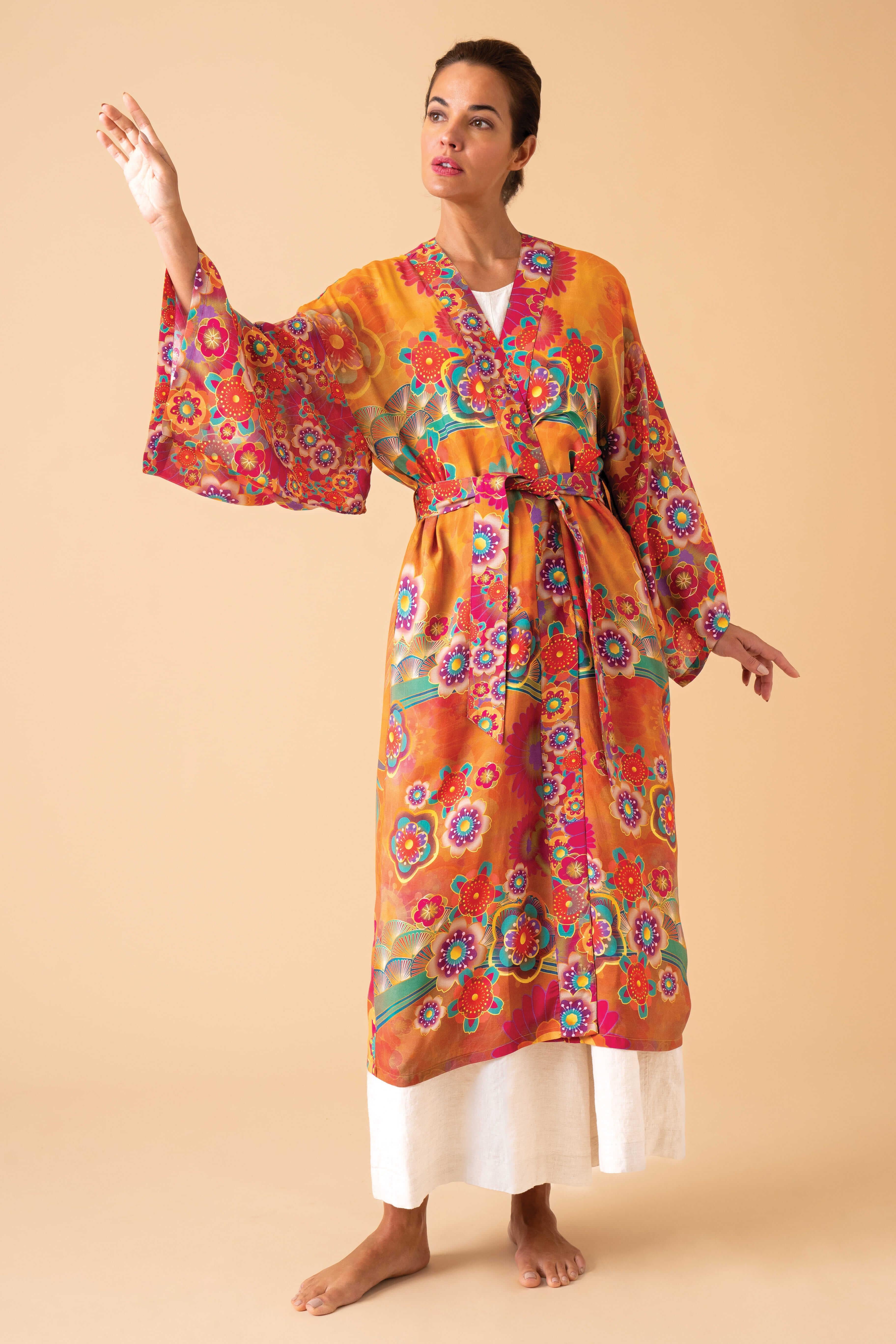 Golden Cranes Kimono Gown