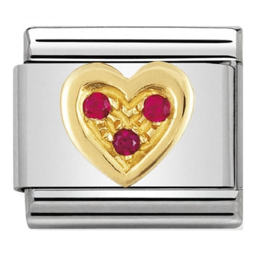 Red CZ Gold Heart Stainless Steel Classic Charm
