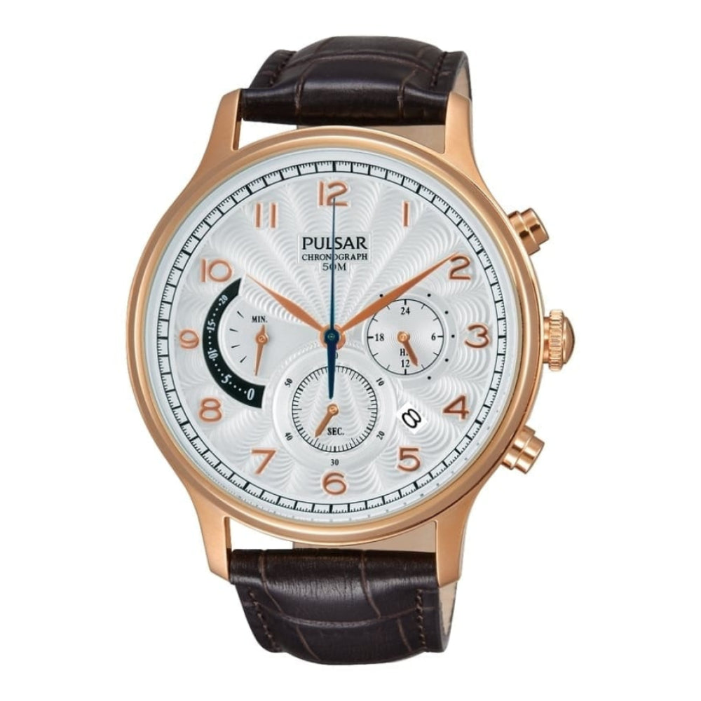 Mens Leather Strap Chronograph Watch