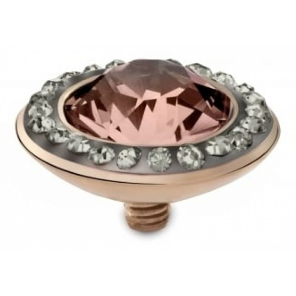 Famosa Rose Gold Plated 13mm Tondo Deluxe Vintage Rose Ring Top with Black Diamond CZ