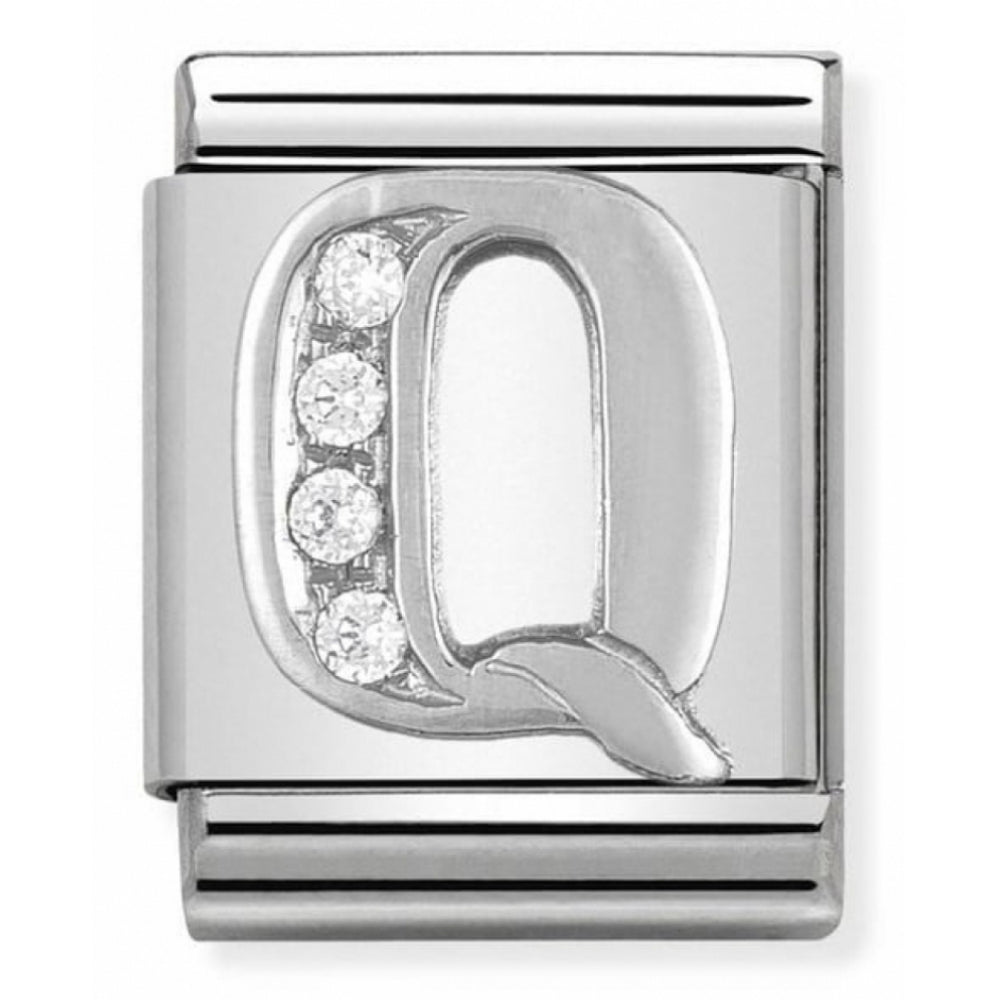Letter Q Composable Big Stainless Steel, Sterling Silver & Cubic Zirconia Charm
