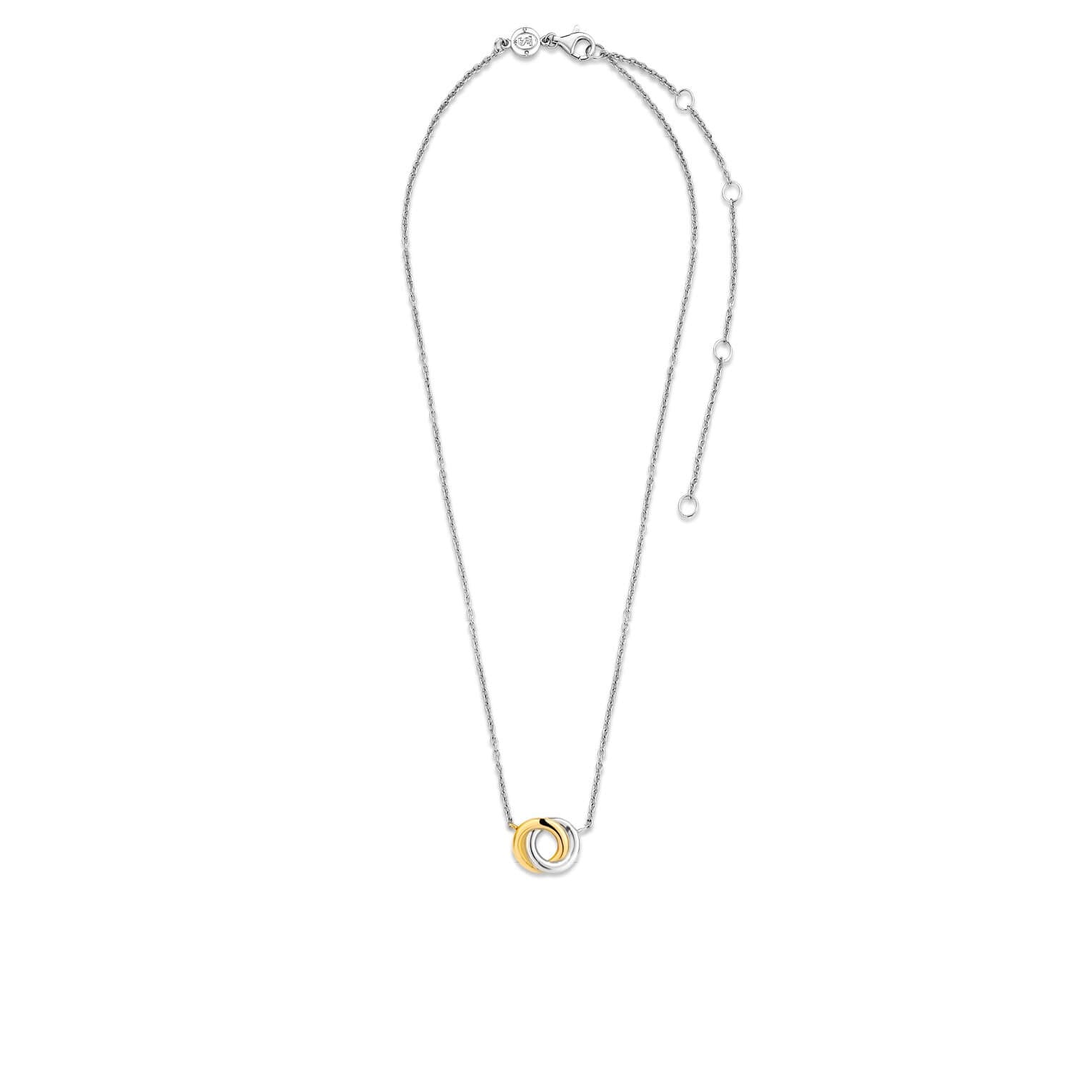 Two Tone 2 Entwined Circles CZ Pendant Necklace