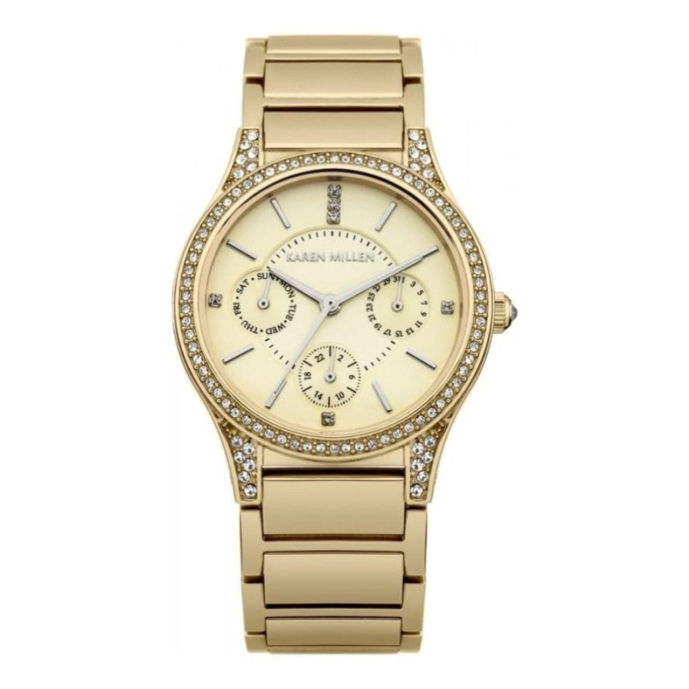 Karen Millen Ladies Gold Plated Watch With Swarovski Crystals