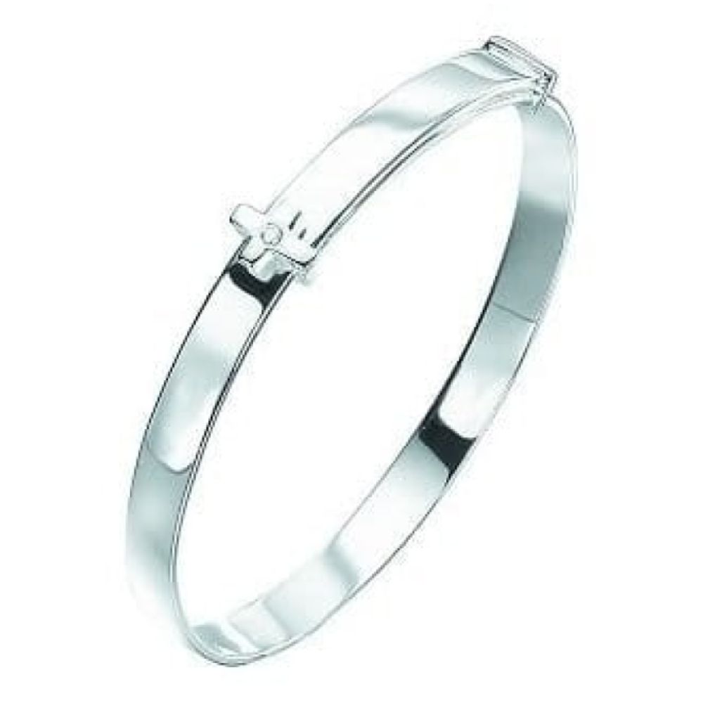 Girls Sterling Silver And Diamond Cross Bangle