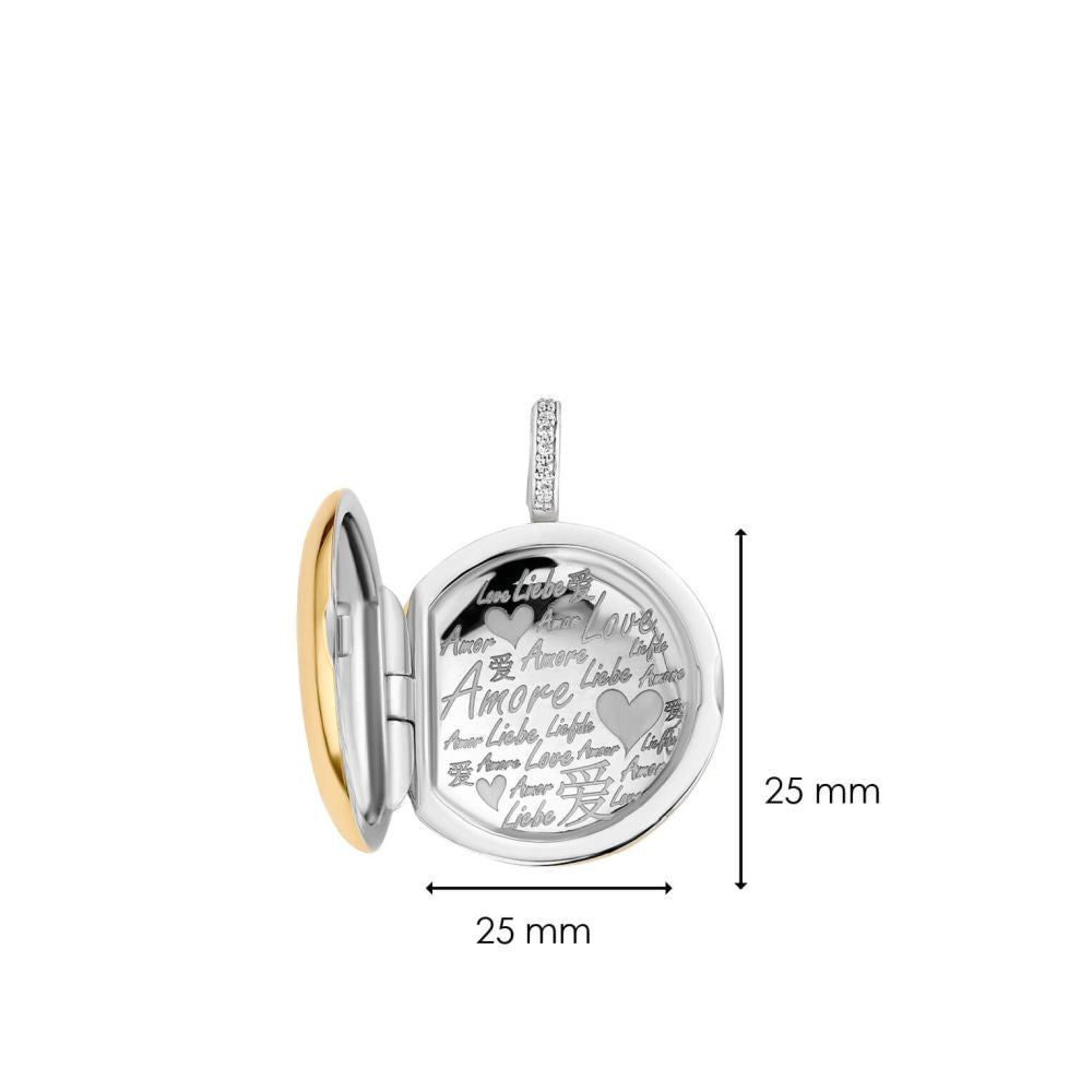 Disk Shape CZ Two Tone Pendant Necklace