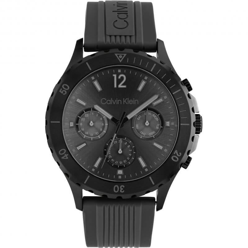 Sports Chronograph Black Dial Black Silicone Strap Gents Watch