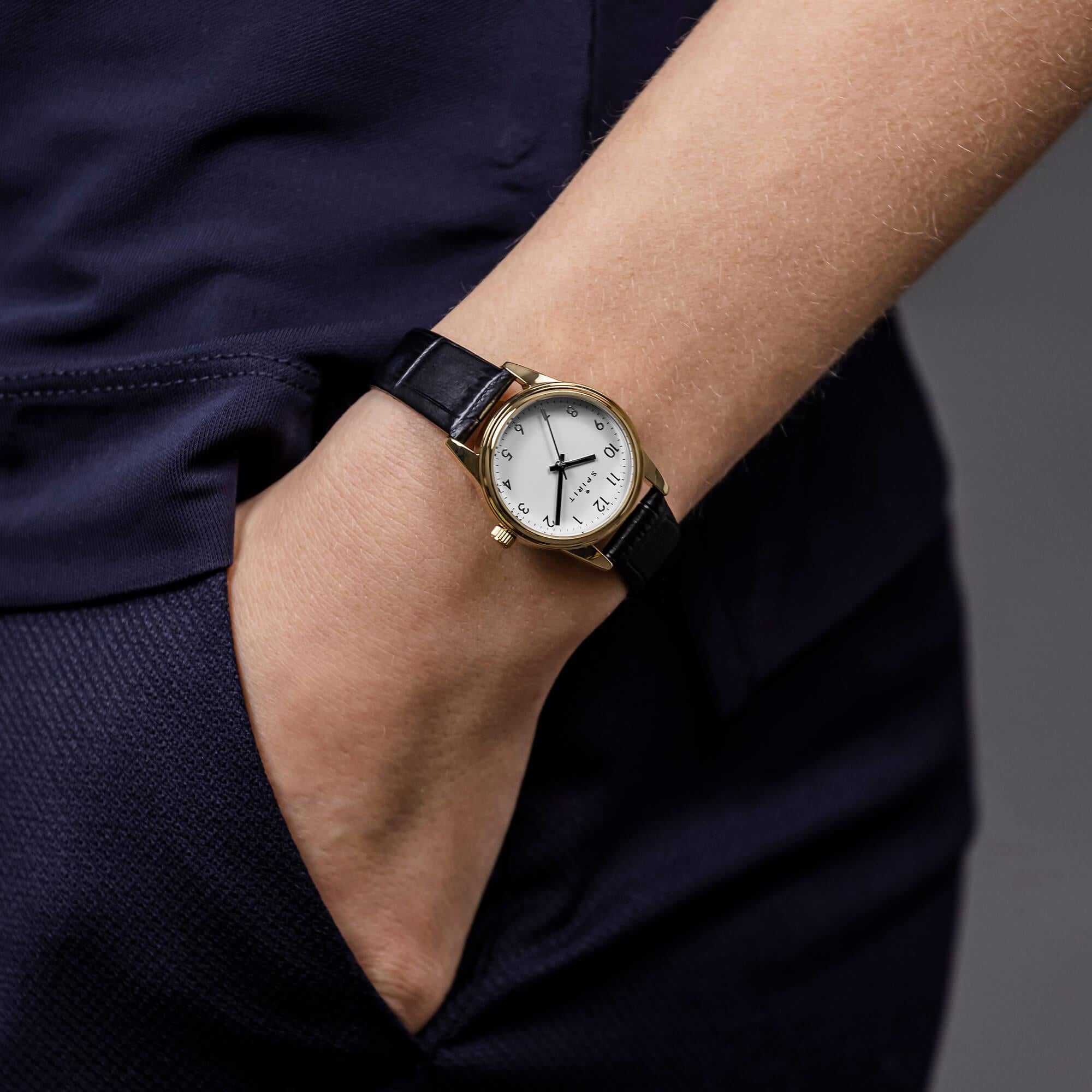 Ladies Classic Polished Pale Rose Gold PU Watch in Black