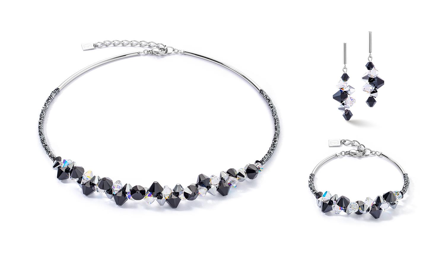 Dancing Crystals Update Black-Crystal Steel Pierced Earrings
