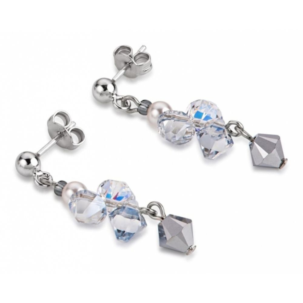 Silver Crystals & Small Pearls Earrings