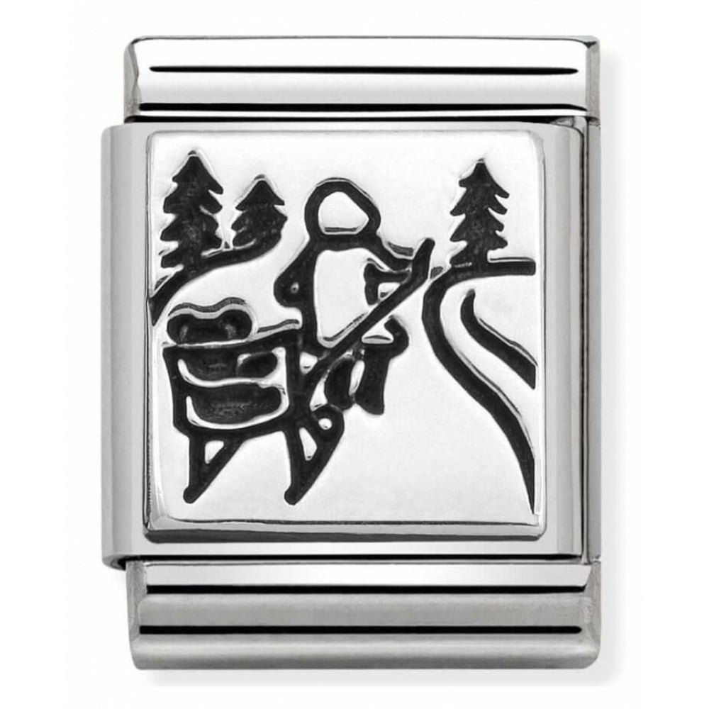 Composable Oxidized Sled Symbol Stainless Steel And Sterling Silver Big Charm