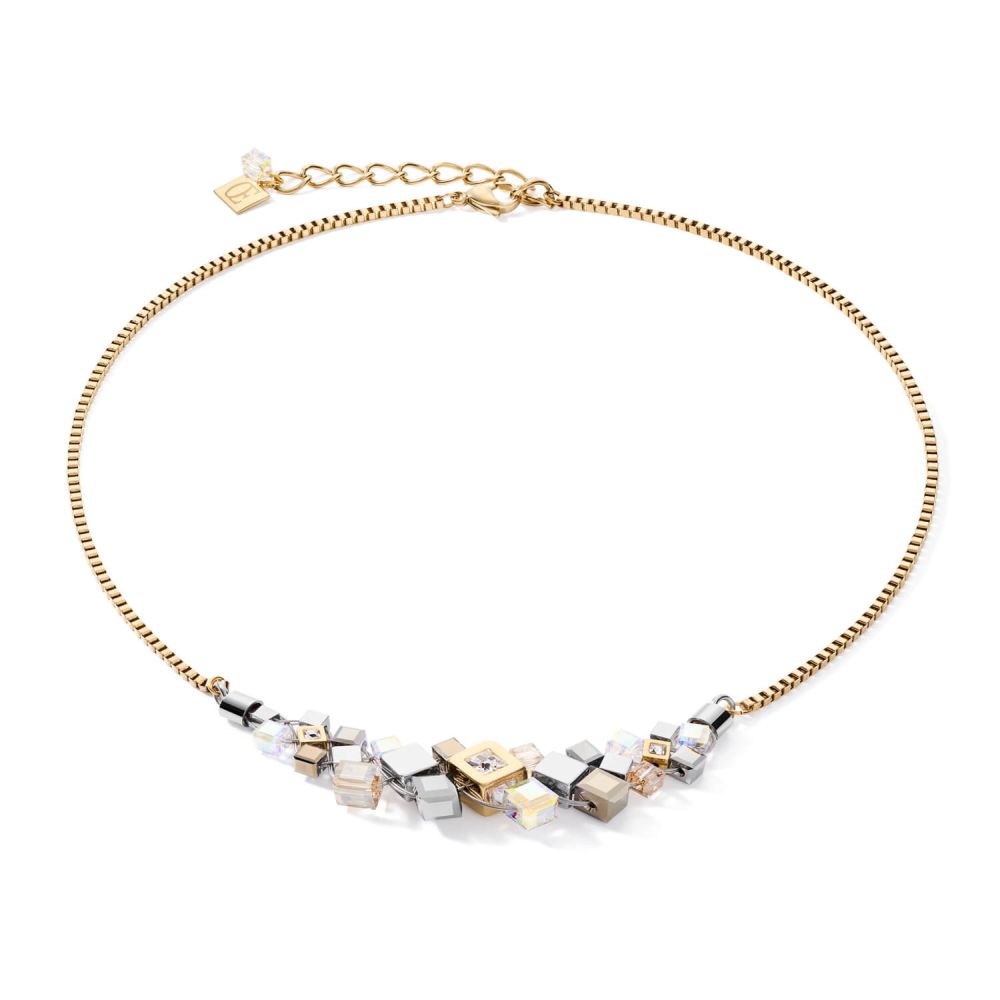 Cluster Gold-Silver Geo Cube Necklace