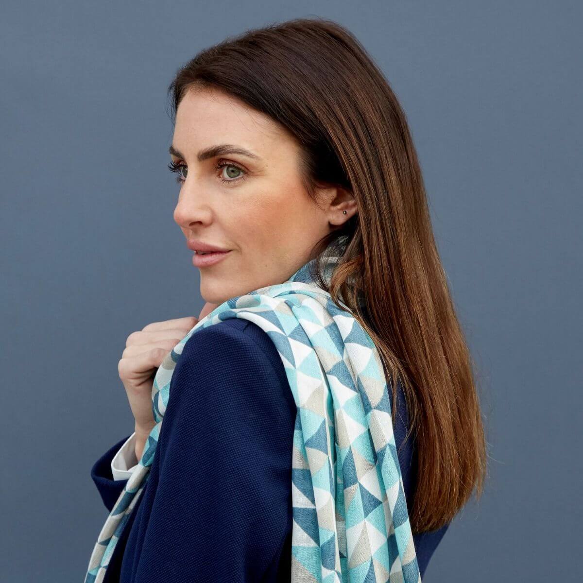 Blue Triangle Oil Cloth Print Scarf