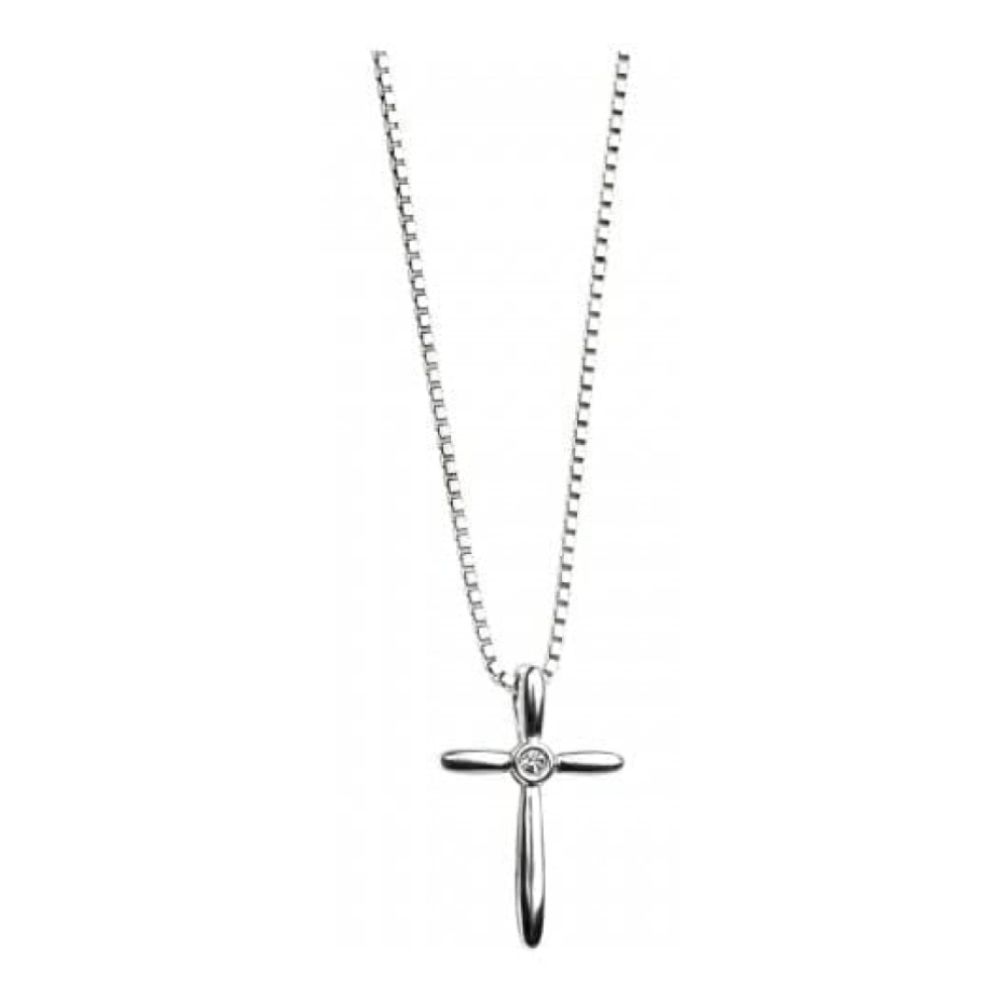 Childrens Sterling Silver Cross Pendant Necklace With Diamond