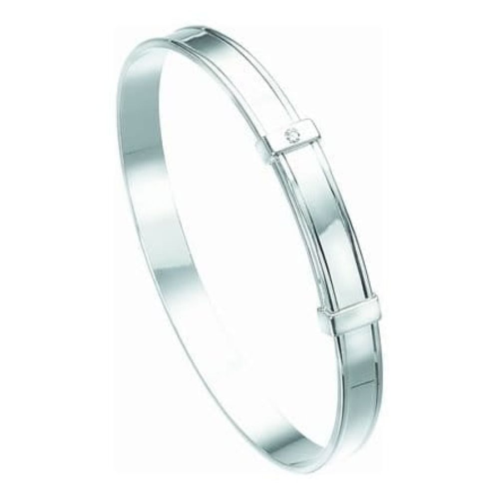 Sterling Silver And Diamond Girls Bangle