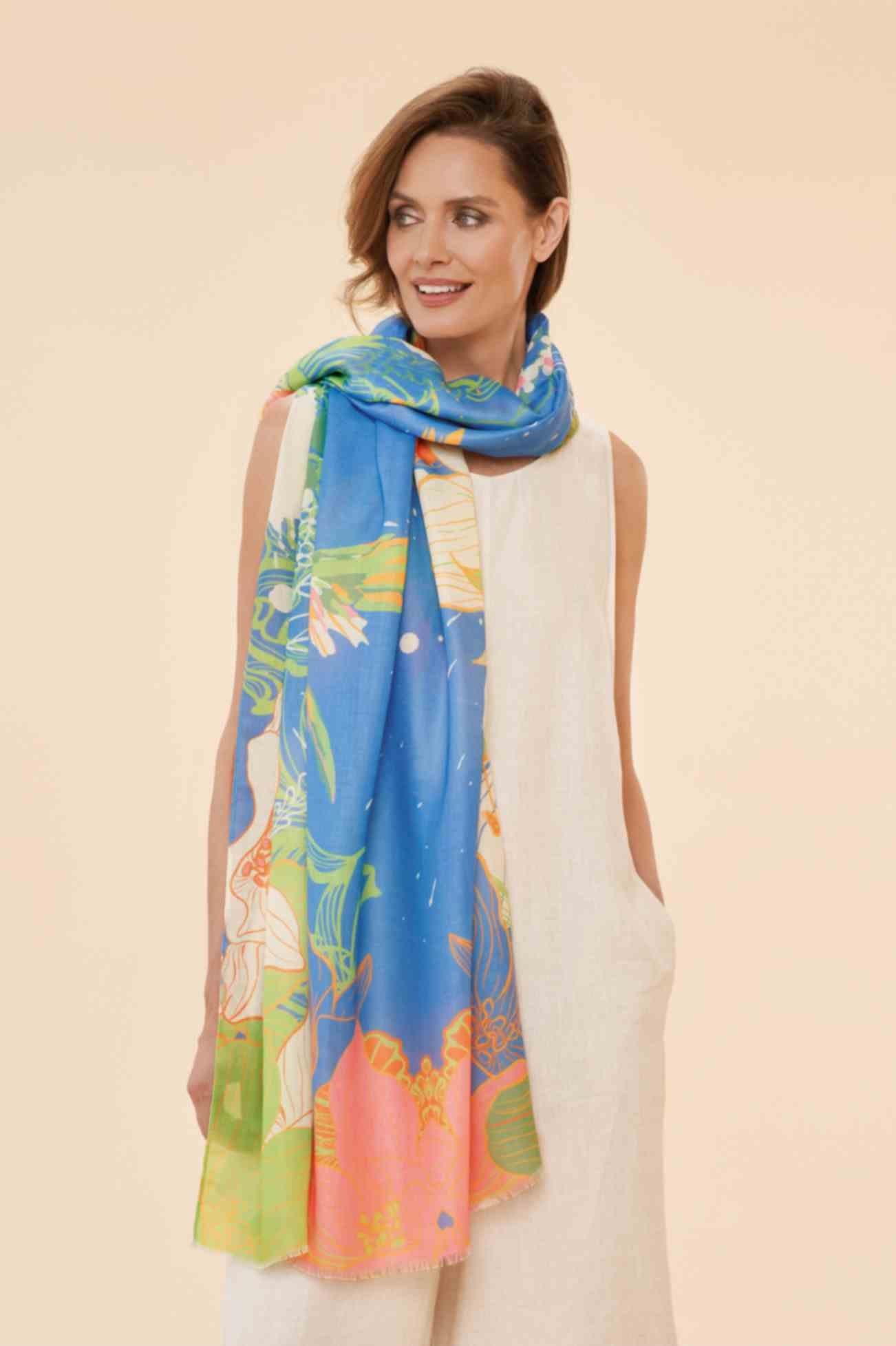 Hummingbird Print Scarf - Denim