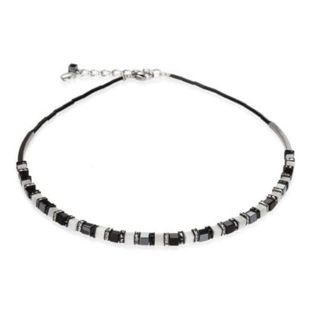 Black & White Synthetic, Solid Tiger's Eye Necklace With Swarovski