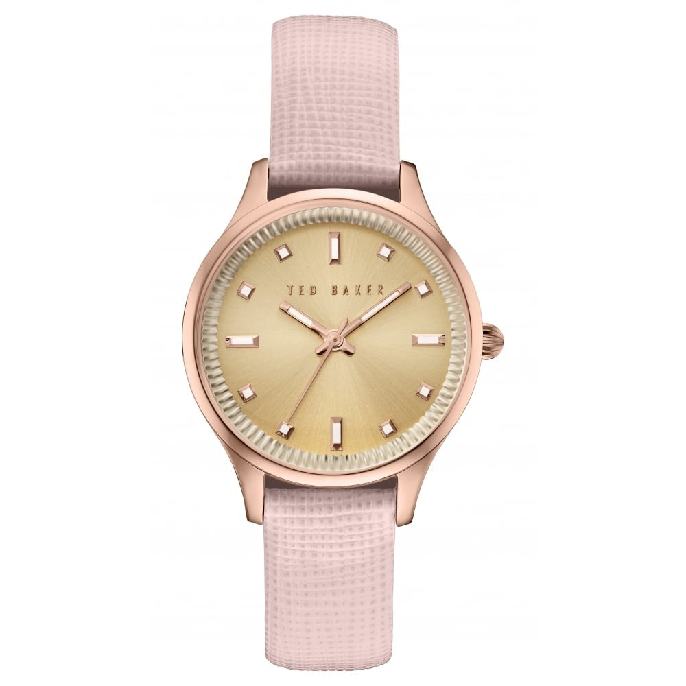 Pink Leather Champagne Face Rose Gold Watch