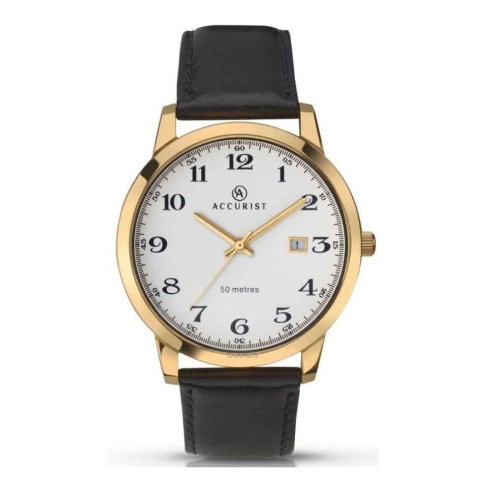 Men's Watch With Black Leather Strap